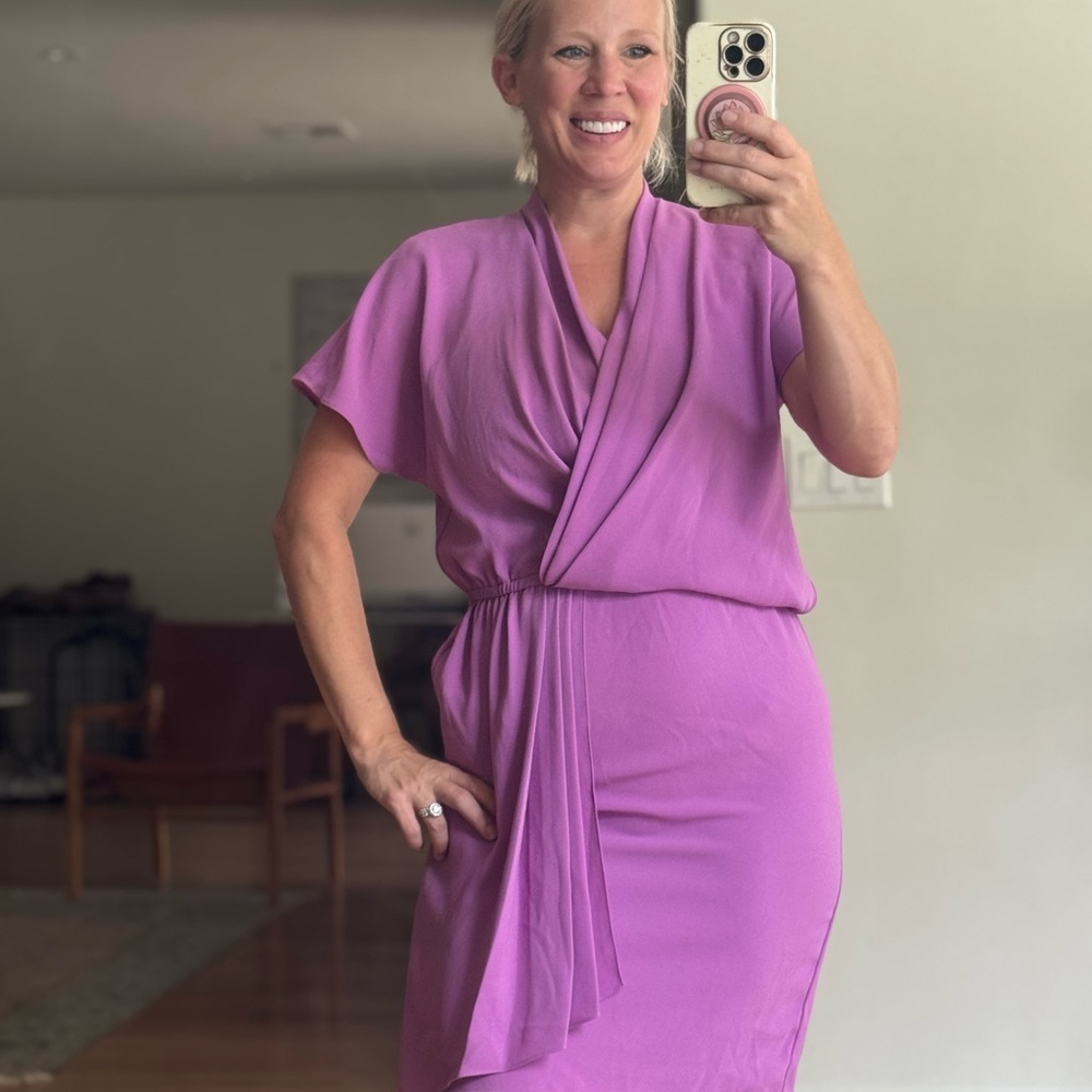 Trina Turk Size Small Purple Enchantress Midi Dress Elastic Waist Flattering
